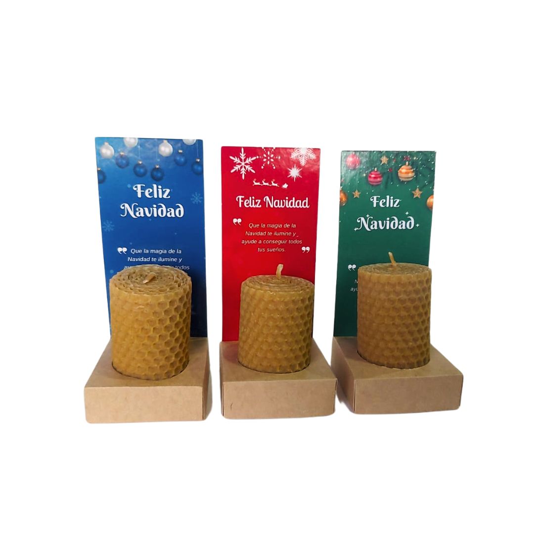 Velas de cera de abeja (Etiqueta navideña)