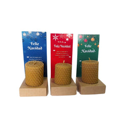 Velas de cera de abeja (Etiqueta navideña)